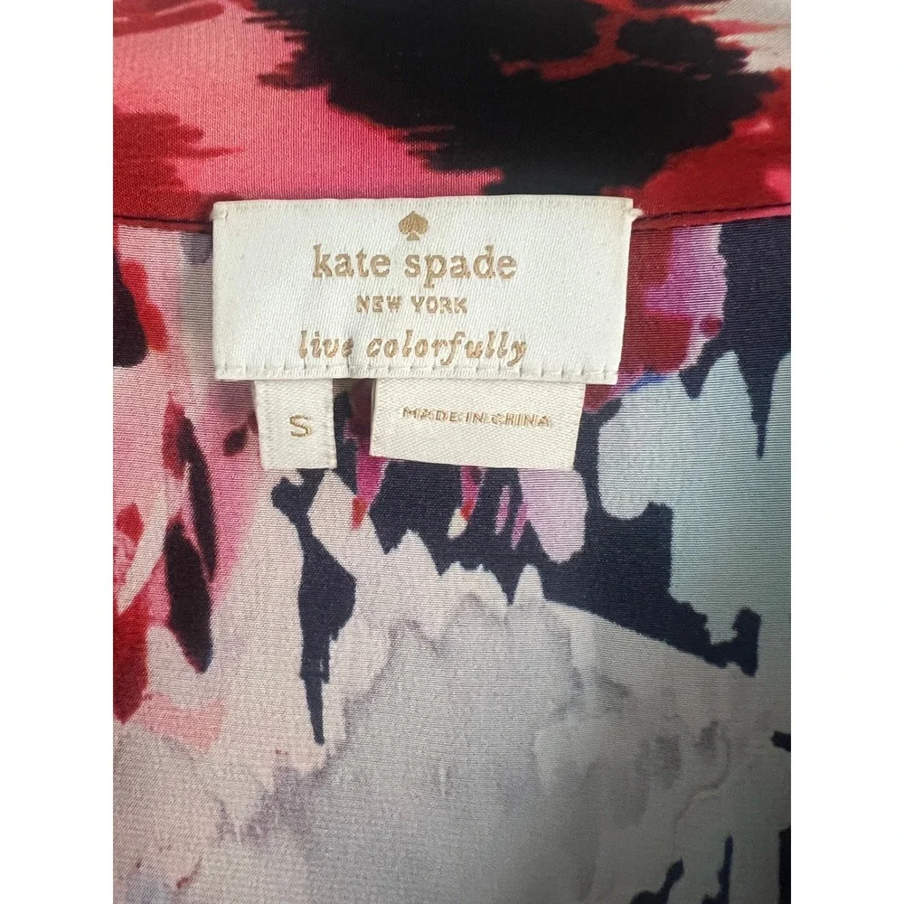 Kate Spade New York Silk Floral Bow‎ Blouse Navy Pink Red NJMU5766 Small